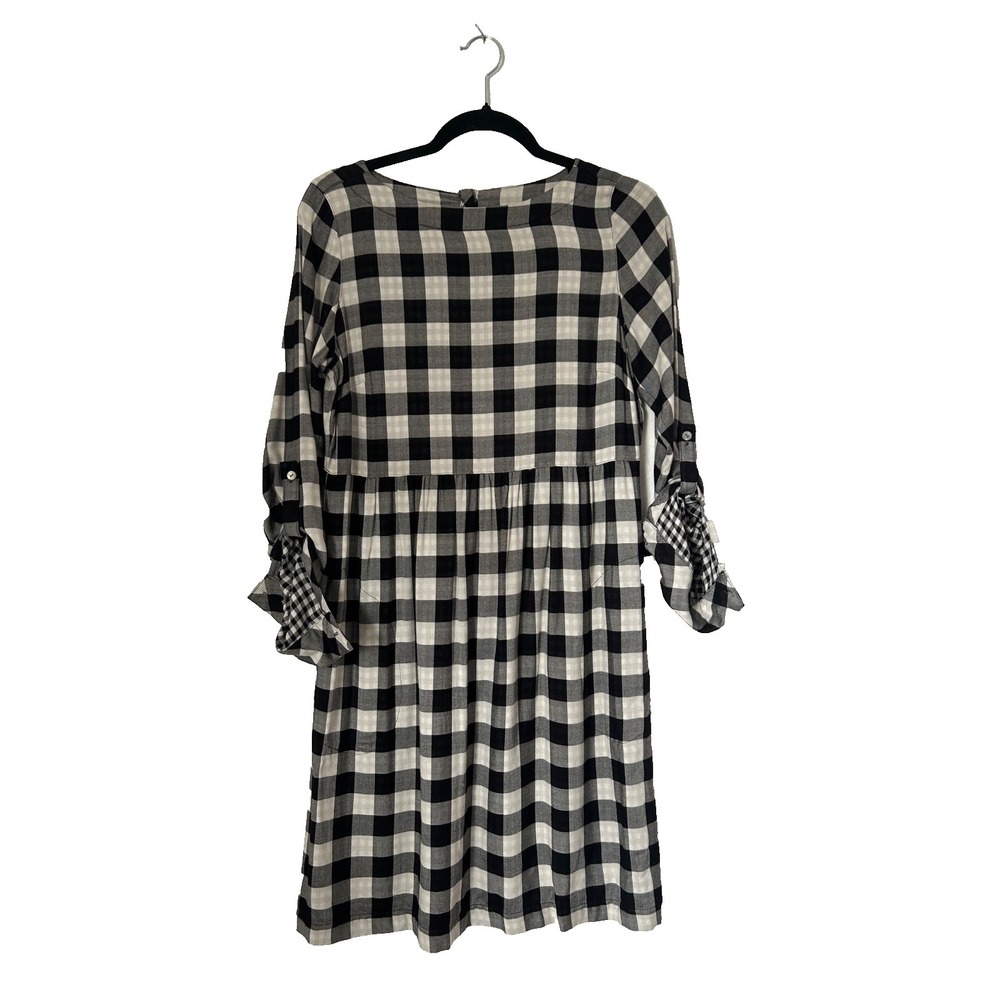 J‎ Jill Checkered Dress Size XS Black White Gingham Button Back Roll Tab Sleeve